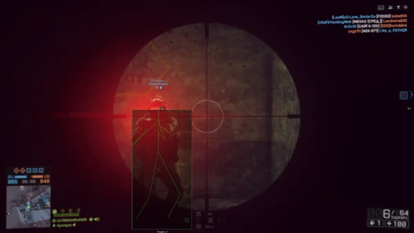 Battlefield 4 skeleton ESP on an enemy seen through a sniper scope